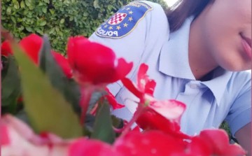 Policewomen planted orange flowers as a sign of solidarity with women and girls victims of violence
